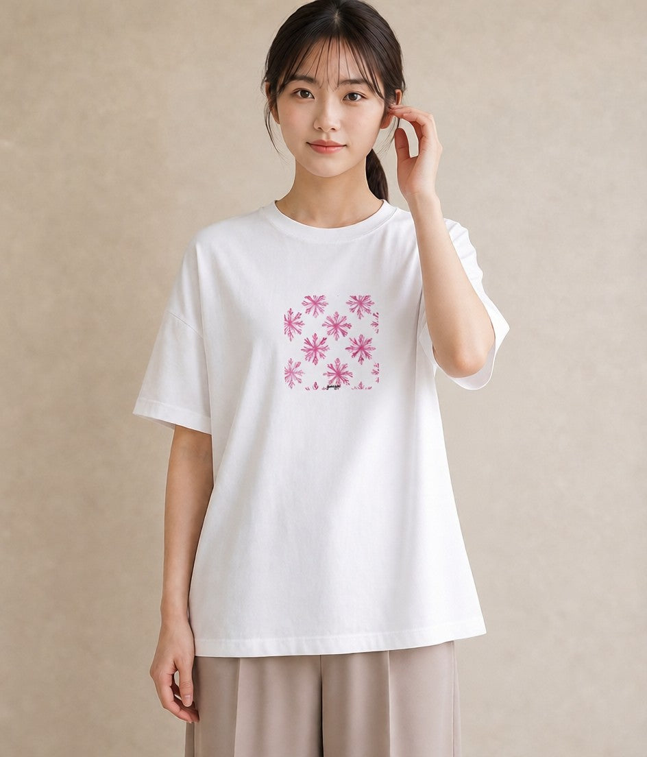 グラフィックTシャツ レディース 雪の結晶 星空 宇宙 イラスト フェミニン 女子会 お揃い 白T