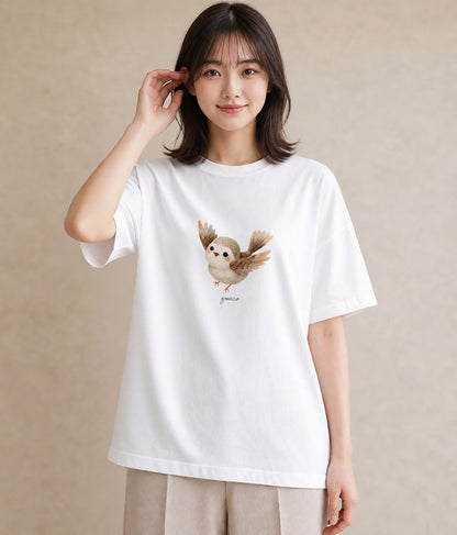 デザインTシャツ レディース シマエナガ しまえなが 動物 アニマル イラスト ガーリー レイヤード 友達ギフト 白T