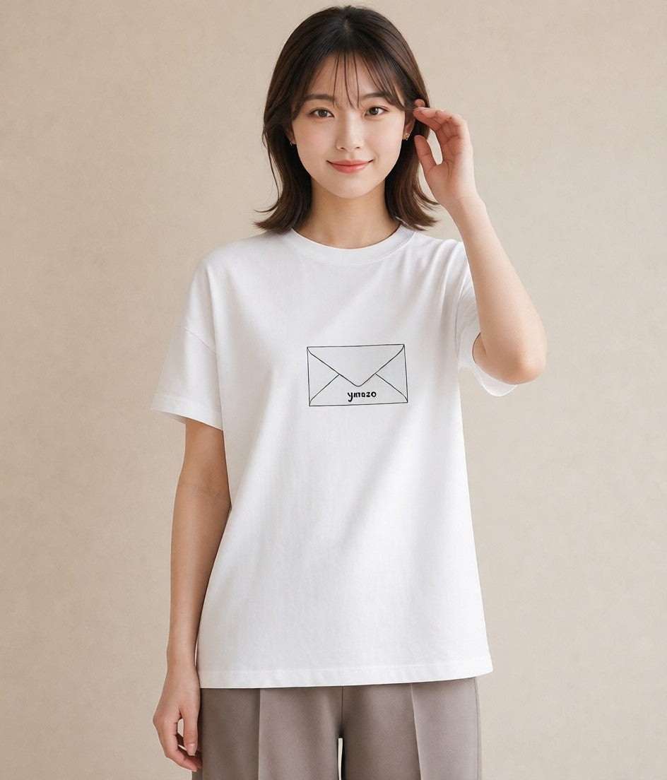 Tシャツ レディース 封蝋 手紙 アンティーク ナチュラル イラスト シック ラフ レイヤード 白T