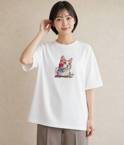 プリントTシャツ レディース ねこ 猫 ネコ イラスト 水彩風 母の日 ビーチ 白T