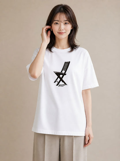 プリントTシャツ レディース 窓辺の椅子 窓辺 椅子 ナチュラル アンティーク イラスト 韓国風 ペアコーデ 秋コーデ 白T