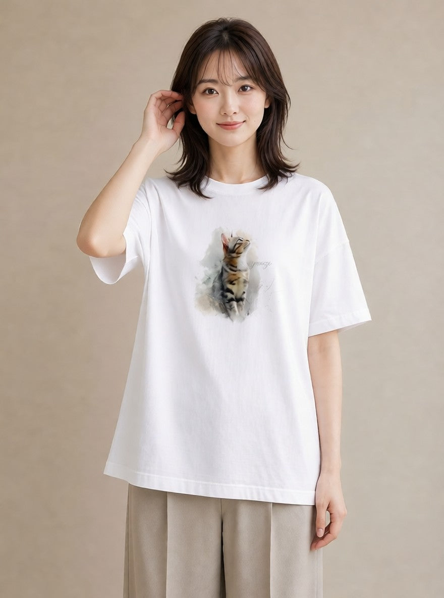 プリントTシャツ レディース 三毛猫 みけねこ 三毛 猫 ねこ イラスト 可愛い お揃い 親子 白T