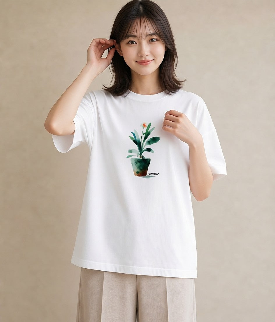 デザインTシャツ レディース 多肉植物 植物 ボタニカル イラスト ニュアンス 散歩 お出かけ 白T