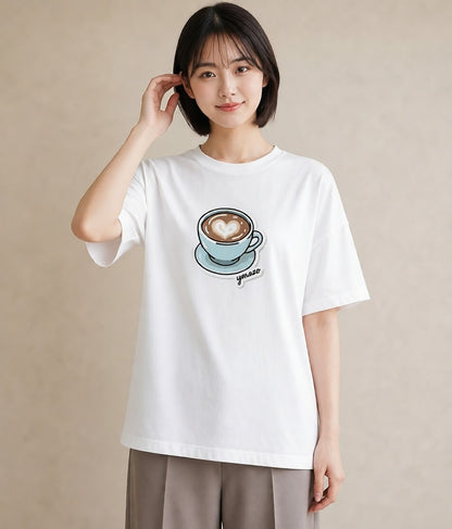 グラフィックTシャツ レディース カフェオレ 食べ物 フード イラスト ラフ 公園 ママ 白T