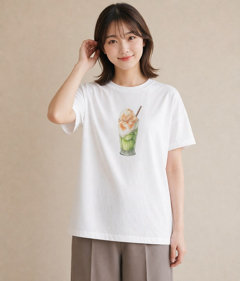 Tシャツ レディース プリン 食べ物 フード イラスト ヴィンテージ風 買い物 夏コーデ 白T