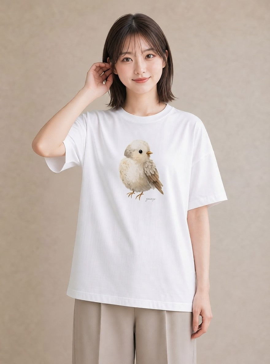 半袖Tシャツ レディース 文鳥 ペット 動物 イラスト ユニーク 通学 誕生日プレゼント 白T