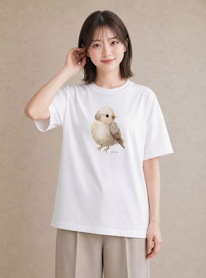 半袖Tシャツ レディース 文鳥 ペット 動物 イラスト ユニーク 通学 誕生日プレゼント 白T