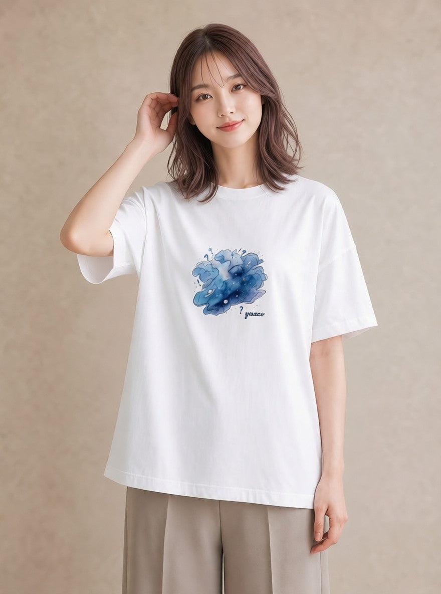 Tシャツ レディース 山羊座 星空 宇宙 イラスト お洒落 普段着 週末コーデ 白T