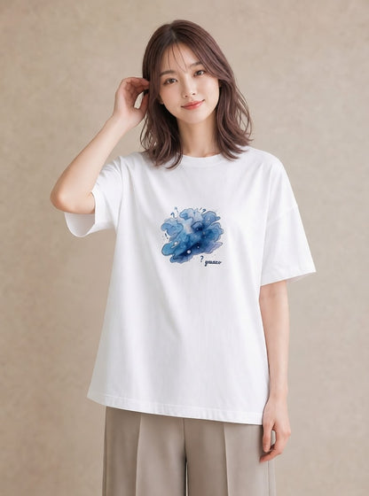 Tシャツ レディース 山羊座 星空 宇宙 イラスト お洒落 普段着 週末コーデ 白T
