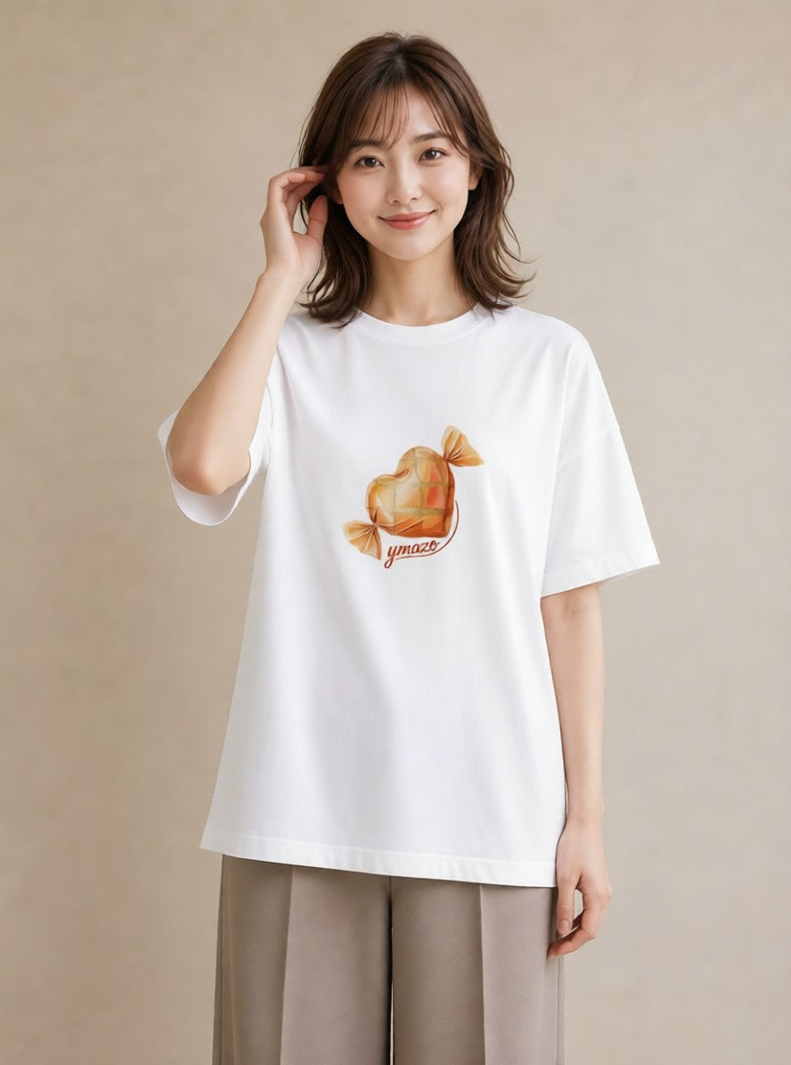 Tシャツ レディース キャンディ 食べ物 フード イラスト モード ペアコーデ 秋コーデ 白T