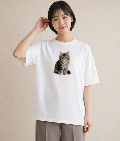 デザインTシャツ レディース メインクーン 猫 ねこ イラスト 上品 ギフト 母の日 白T