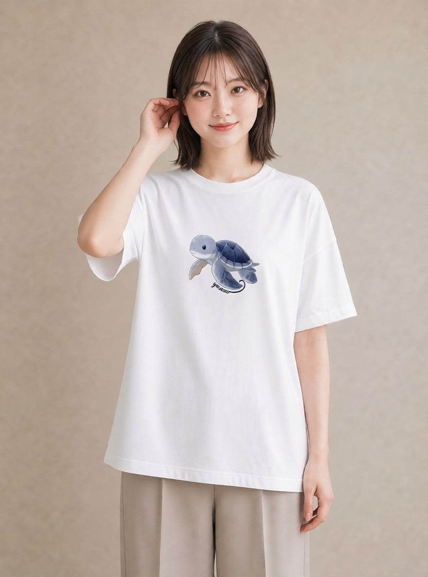 Tシャツ レディース ゼニガメ ペット 動物 イラスト お洒落 女性向けギフト 散歩 白T