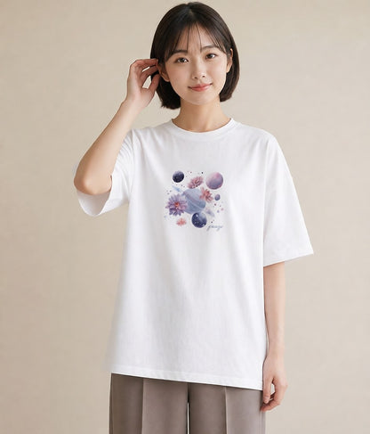 プリントTシャツ レディース 牡牛座 星空 宇宙 イラスト こなれ感 通勤 在宅 白T