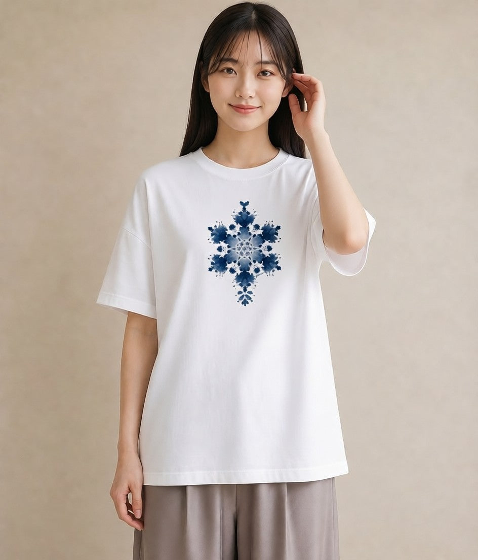 デザインTシャツ レディース 雪の結晶 星空 宇宙 イラスト フェミニン 通勤 在宅 白T