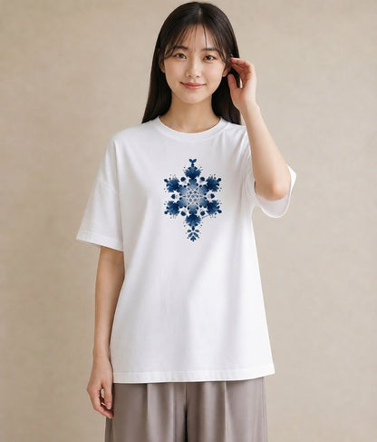 デザインTシャツ レディース 雪の結晶 星空 宇宙 イラスト フェミニン 通勤 在宅 白T