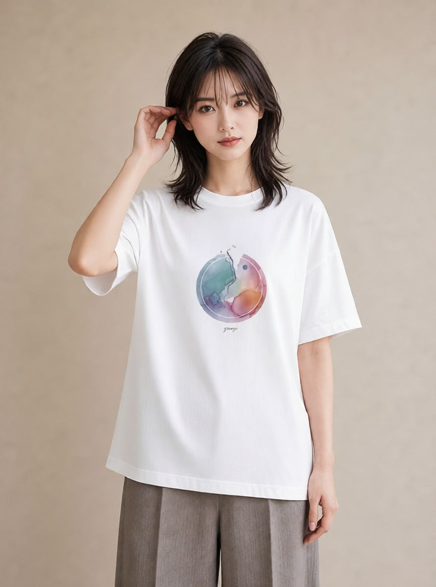 デザインTシャツ レディース 虹 星空 宇宙 イラスト ユニーク ルームウェア ギフト 白T