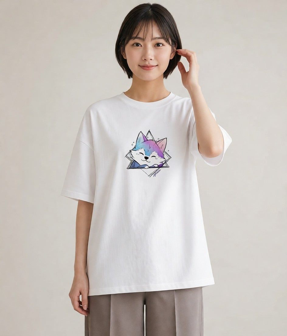 Tシャツ レディース シベリアンハスキー 犬 いぬ イラスト ナチュラル ペアコーデ 秋コーデ 白T