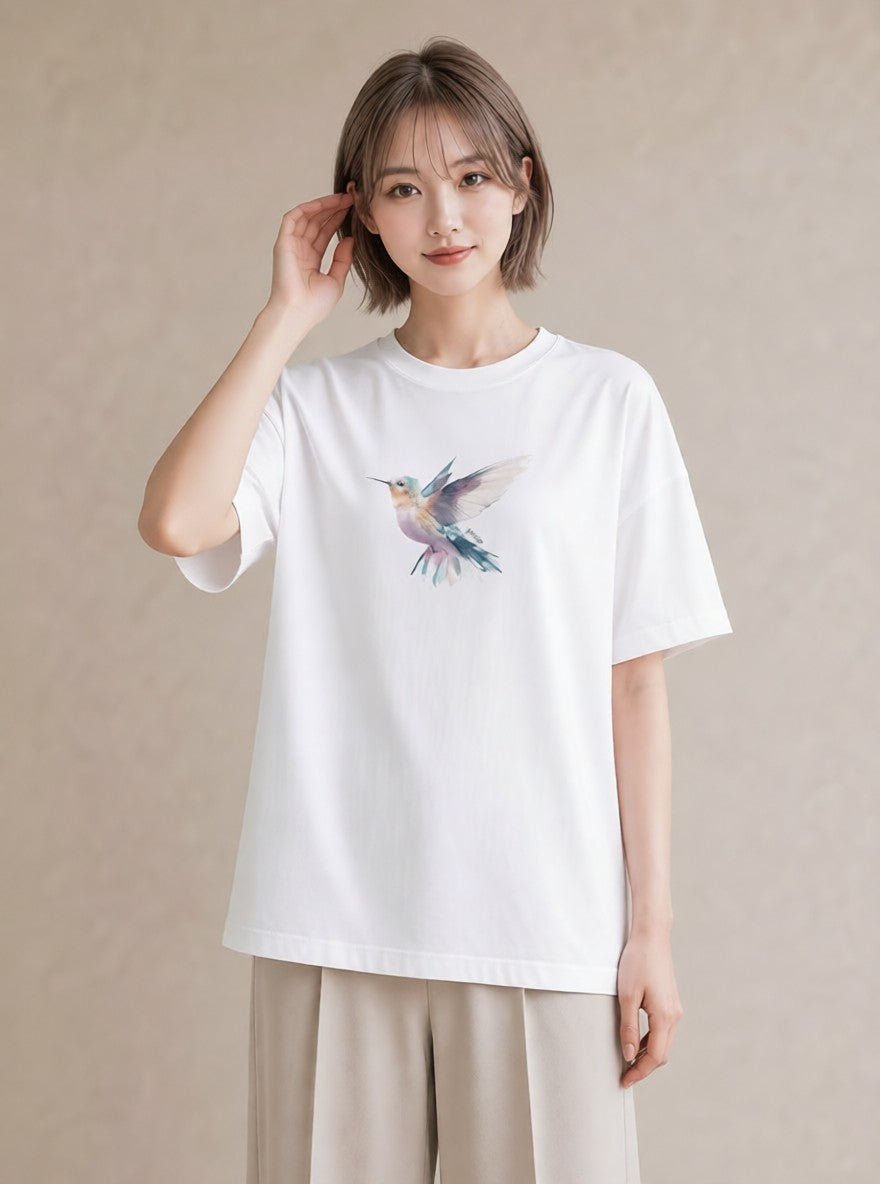グラフィックTシャツ レディース インコ ペット 動物 イラスト 可愛い 海 カフェ巡り 白T