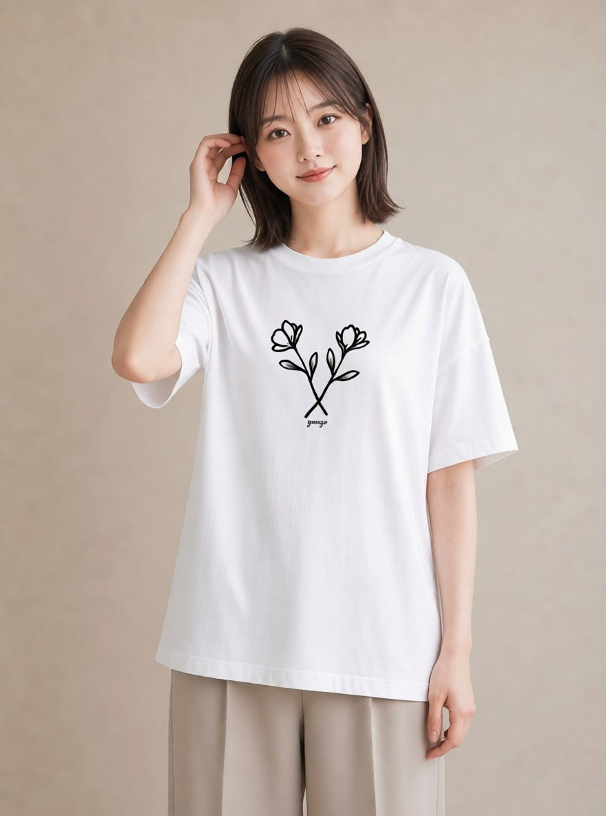 デザインTシャツ レディース 小花 花 フラワー イラスト 綿100 デート 白T