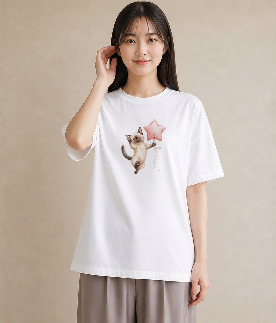プリントTシャツ レディース ラグドール 猫 ねこ イラスト ニュアンス 送別ギフト 通勤 白T