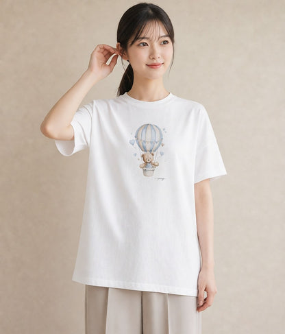 プリントTシャツ レディース 気球 星空 宇宙 イラスト 韓国風 おしゃれギフト 社会人 白T
