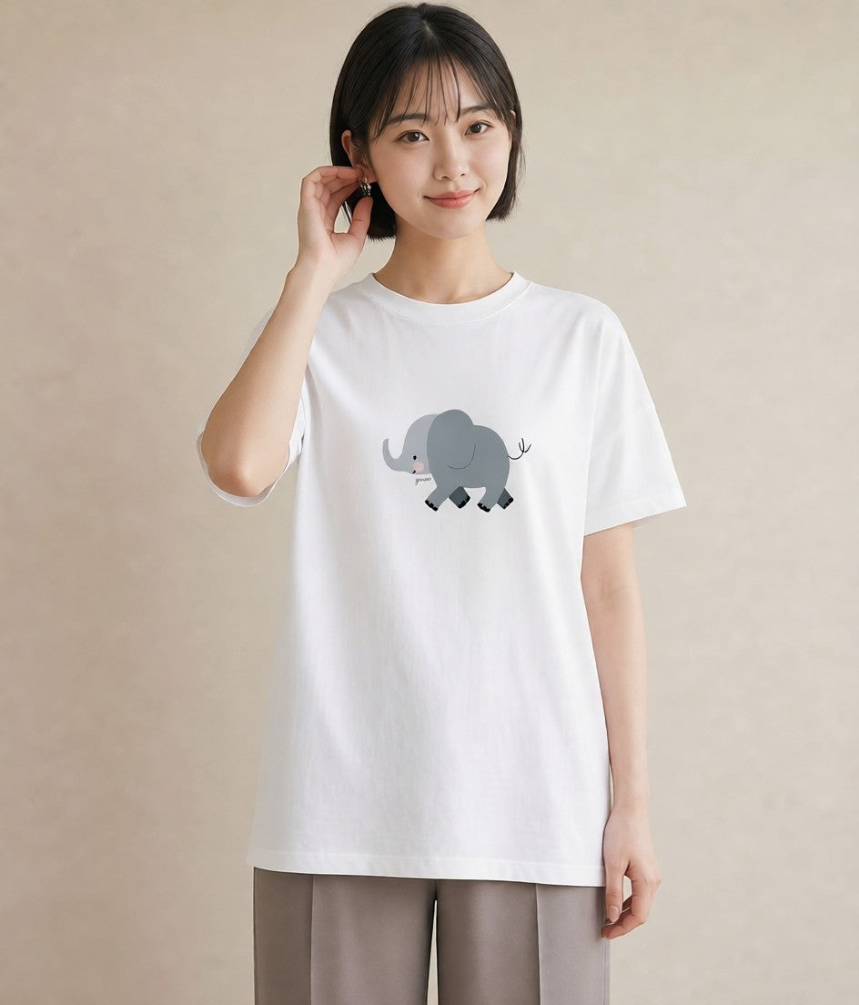デザインTシャツ レディース ぞう 動物 アニマル イラスト お洒落 友達ギフト 部屋着 白T