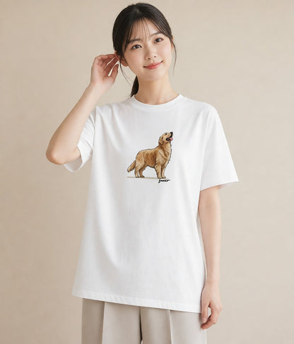 半袖Tシャツ レディース ゴールデンレトリバー ゴールデン 犬 いぬ イラスト ラフカジュアル 母娘コーデ 自分用 白T