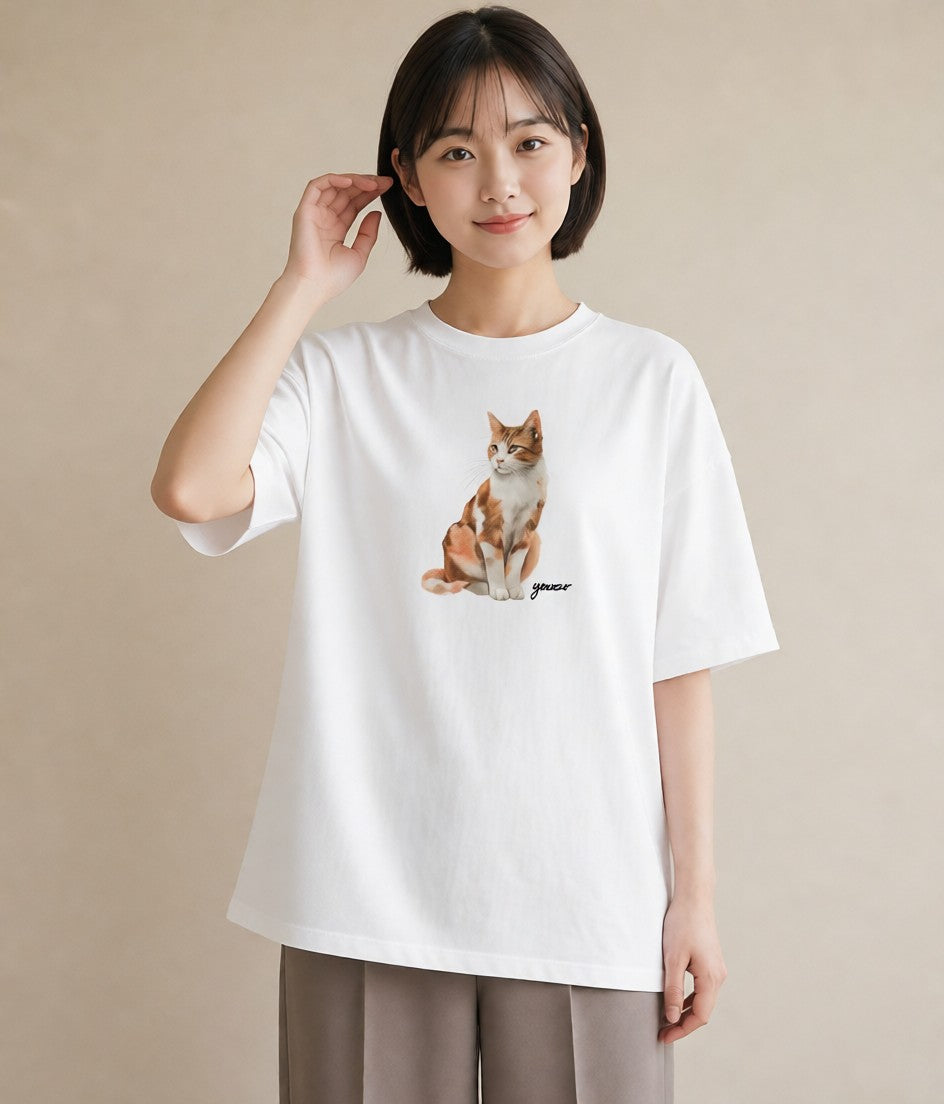グラフィックTシャツ レディース 肉球 猫 ねこ イラスト カフェコーデ カジュアルコーデ 買い物 白T