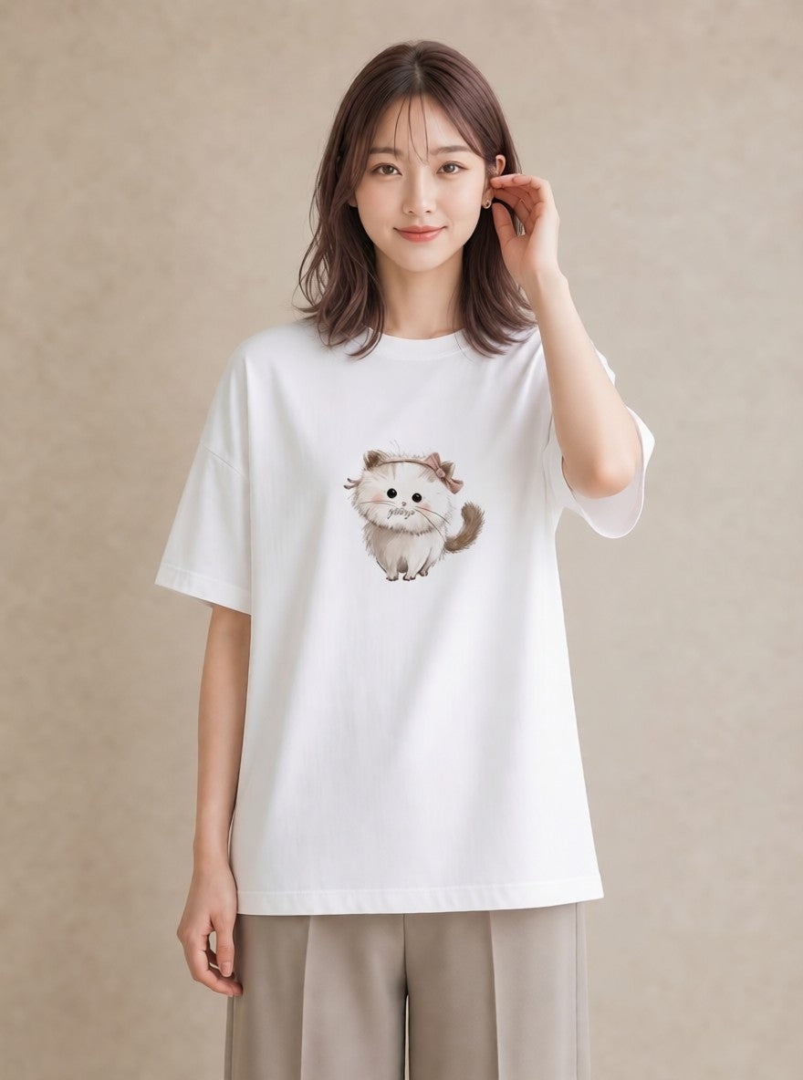 Tシャツ レディース マンチカン 猫 ねこ イラスト お洒落 休日 ペアコーデ 白T