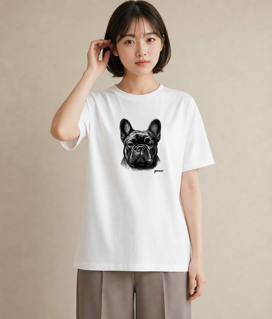 プリントTシャツ レディース フレンチブルドッグ フレブル 犬 いぬ イラスト フェミニン カフェ服 クリスマス 白T