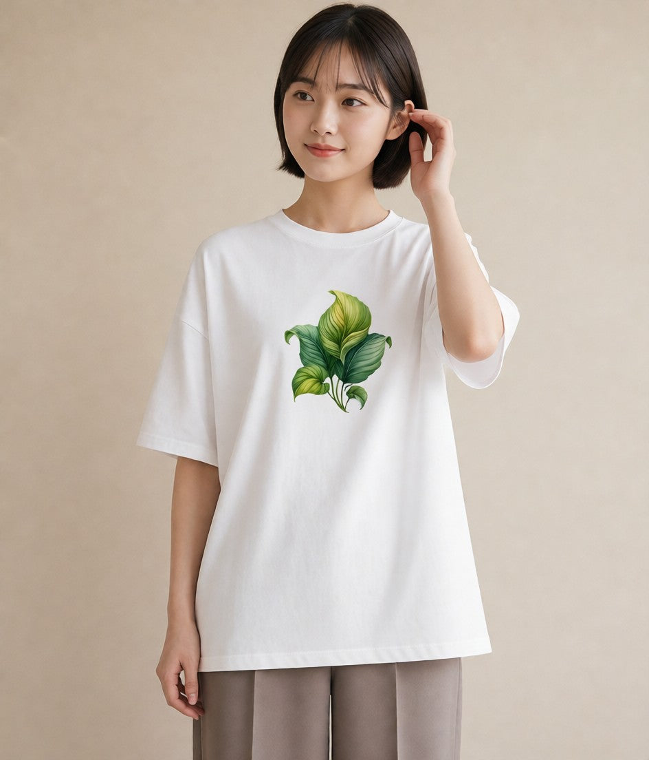 半袖Tシャツ レディース 葉っぱ 植物 ボタニカル イラスト 抜け感 デート 帰省 白T
