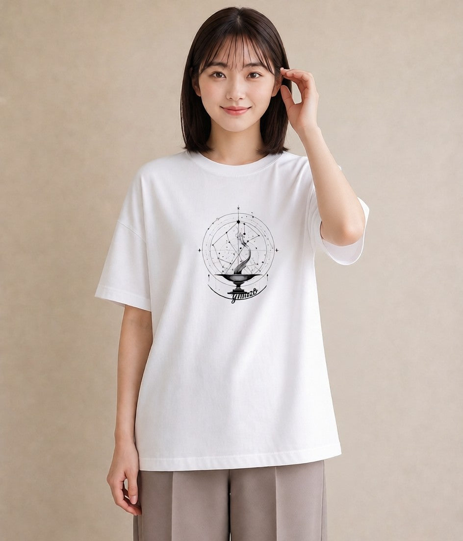 プリントTシャツ レディース 天秤座 星空 宇宙 イラスト 線画 親子 20代 白T