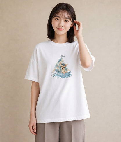 半袖Tシャツ レディース チワワ 犬 いぬ イラスト シック 誕生日プレゼント 綿100 白T