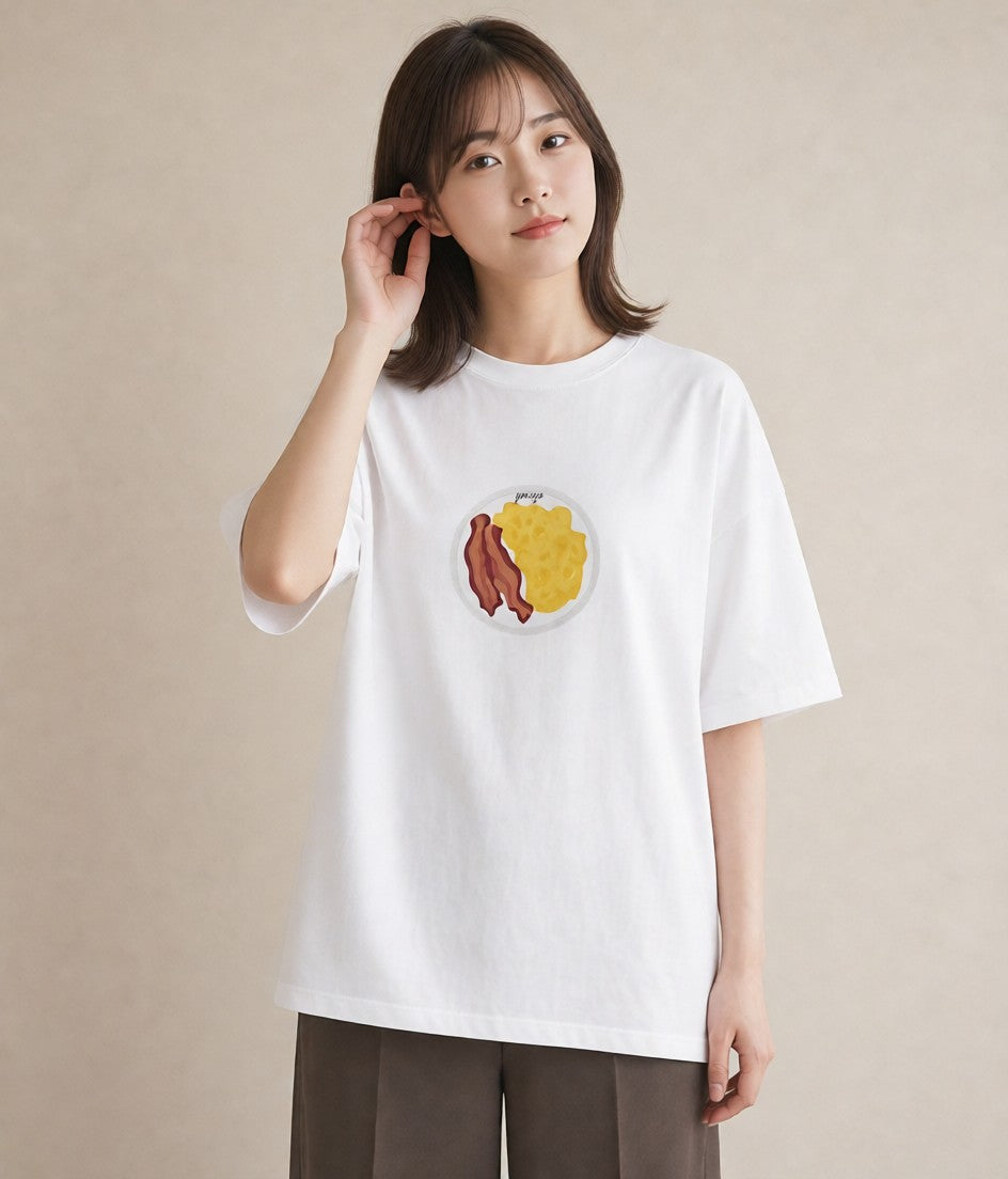 半袖Tシャツ レディース 目玉焼き 食べ物 フード イラスト カジュアル 敬老の日 ホワイトデー 白T