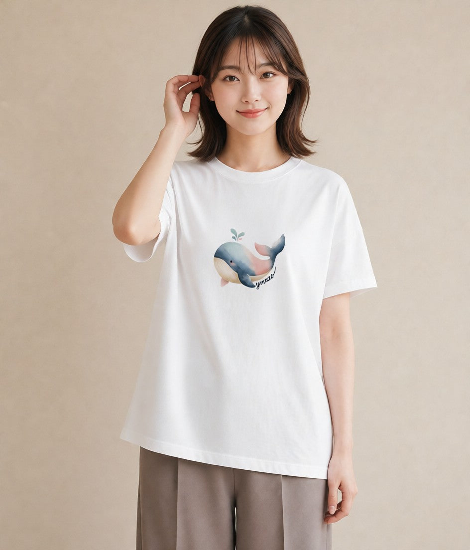 Tシャツ レディース イルカ 海の生き物 海 イラスト 抜け感 送別ギフト 通勤 白T