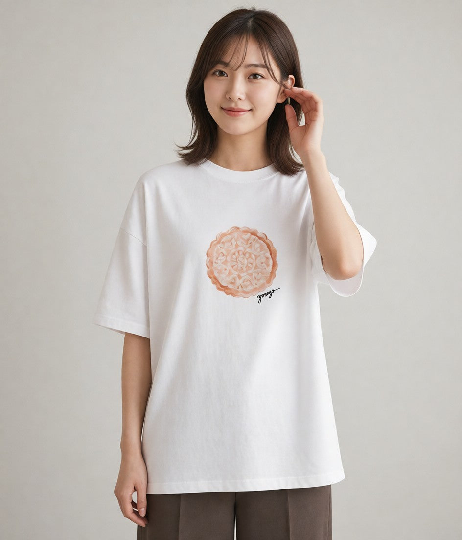 半袖Tシャツ レディース クロワッサン 食べ物 フード イラスト ラフ 母娘コーデ 自分用 白T