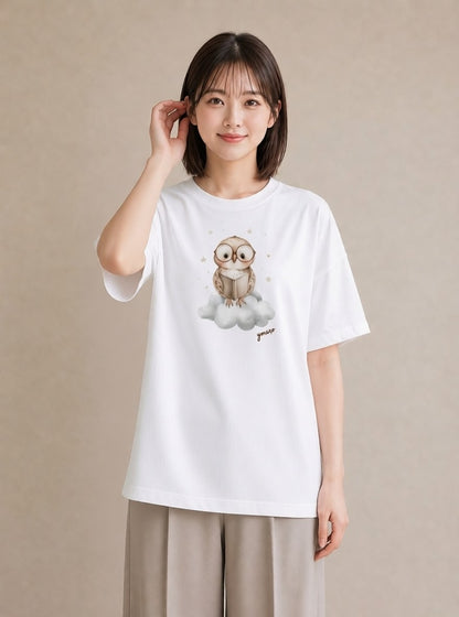 デザインTシャツ レディース シロフクロウ 動物 アニマル イラスト きれいめ ギフト 母の日 白T