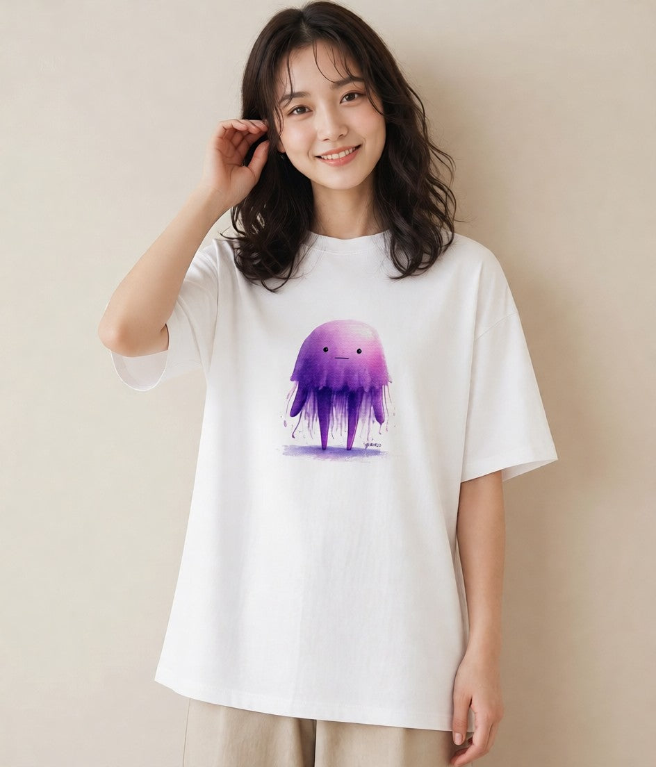 半袖Tシャツ レディース くらげ クラゲ 海の生き物 海 イラスト シック レイヤード 友達ギフト 白T