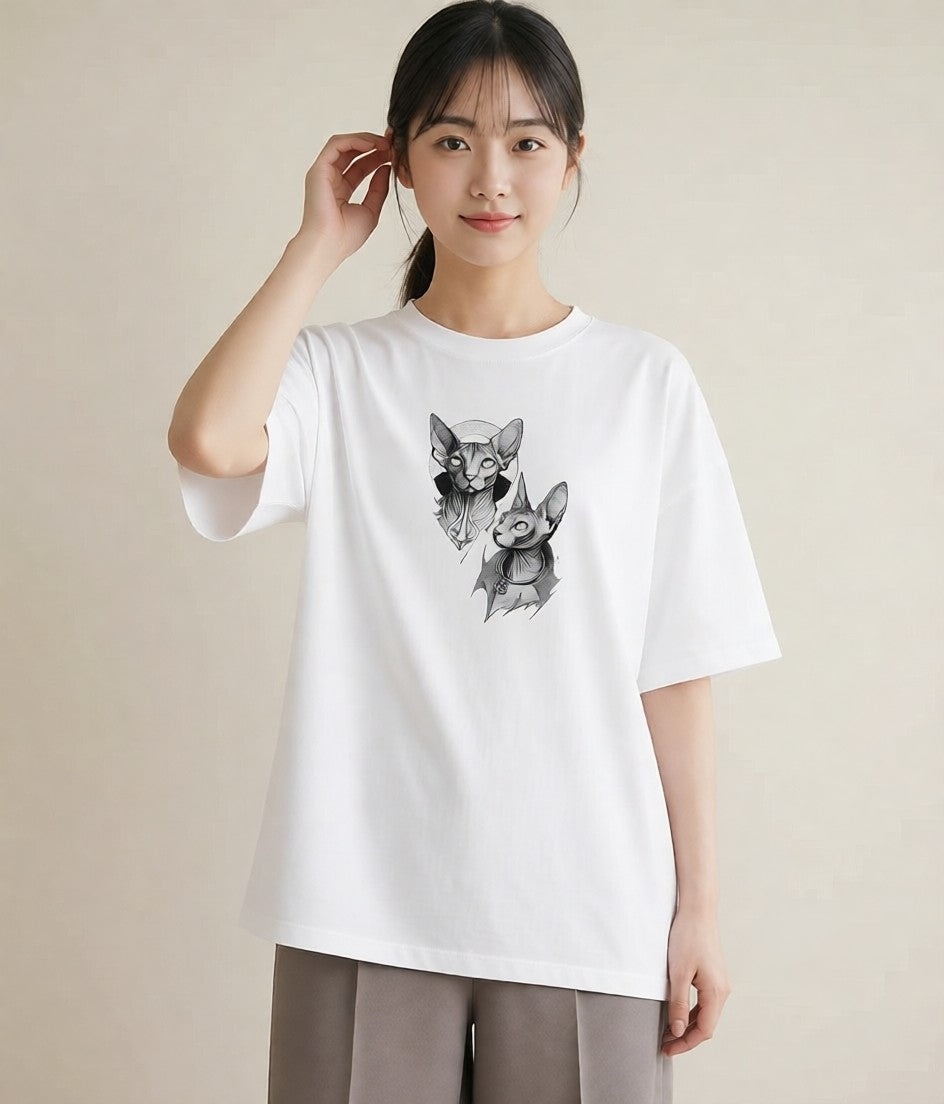 Tシャツ レディース スフィンクス 猫 ねこ イラスト お洒落 送別ギフト 通勤 白T