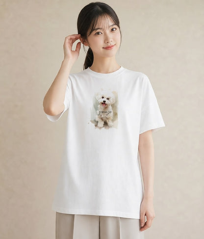 半袖Tシャツ レディース ビションフリーゼ 犬 いぬ イラスト 水彩風 公園 ママ 白T