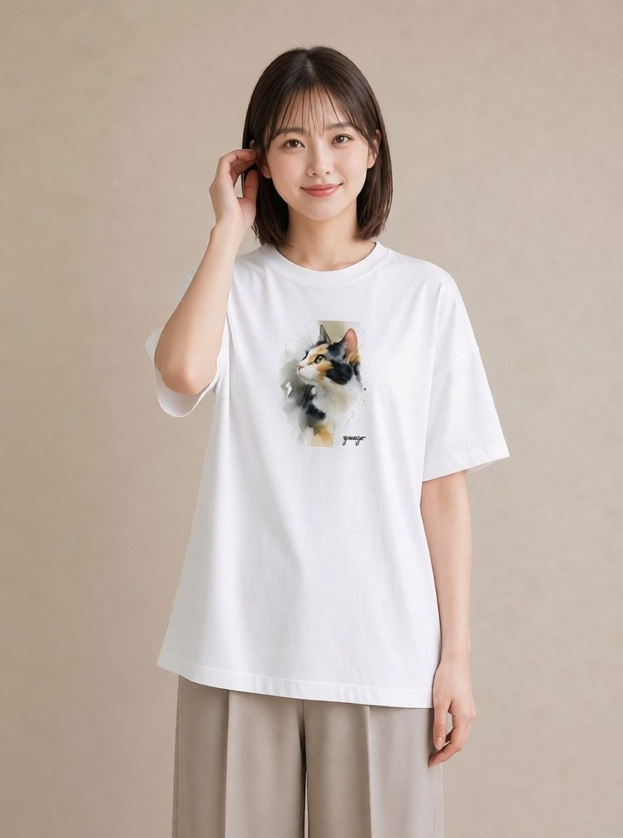 半袖Tシャツ レディース 靴下猫 猫 ねこ イラスト アート風 帰省 ラフ 白T