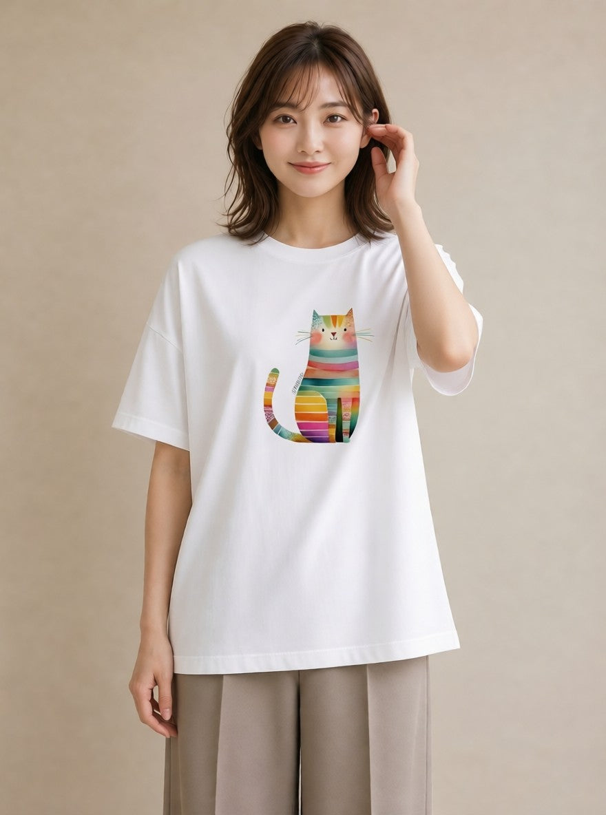 半袖Tシャツ レディース アメリカンショートヘア 猫 ねこ イラスト 旅行コーデ 部屋着 女性向けギフト 白T