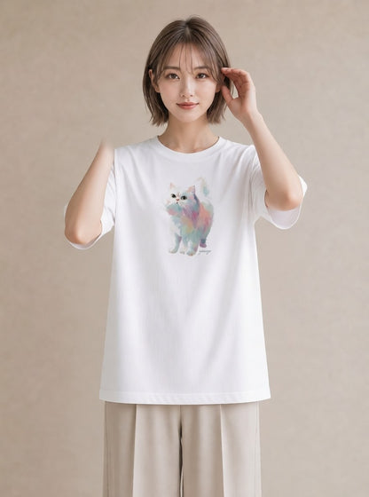 半袖Tシャツ レディース 子猫 猫 ねこ イラスト 在宅 公園 白T