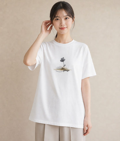 Tシャツ レディース 青の水彩 風景 ブルー ナチュラル アンティーク イラスト カフェ巡り 女子会 白T
