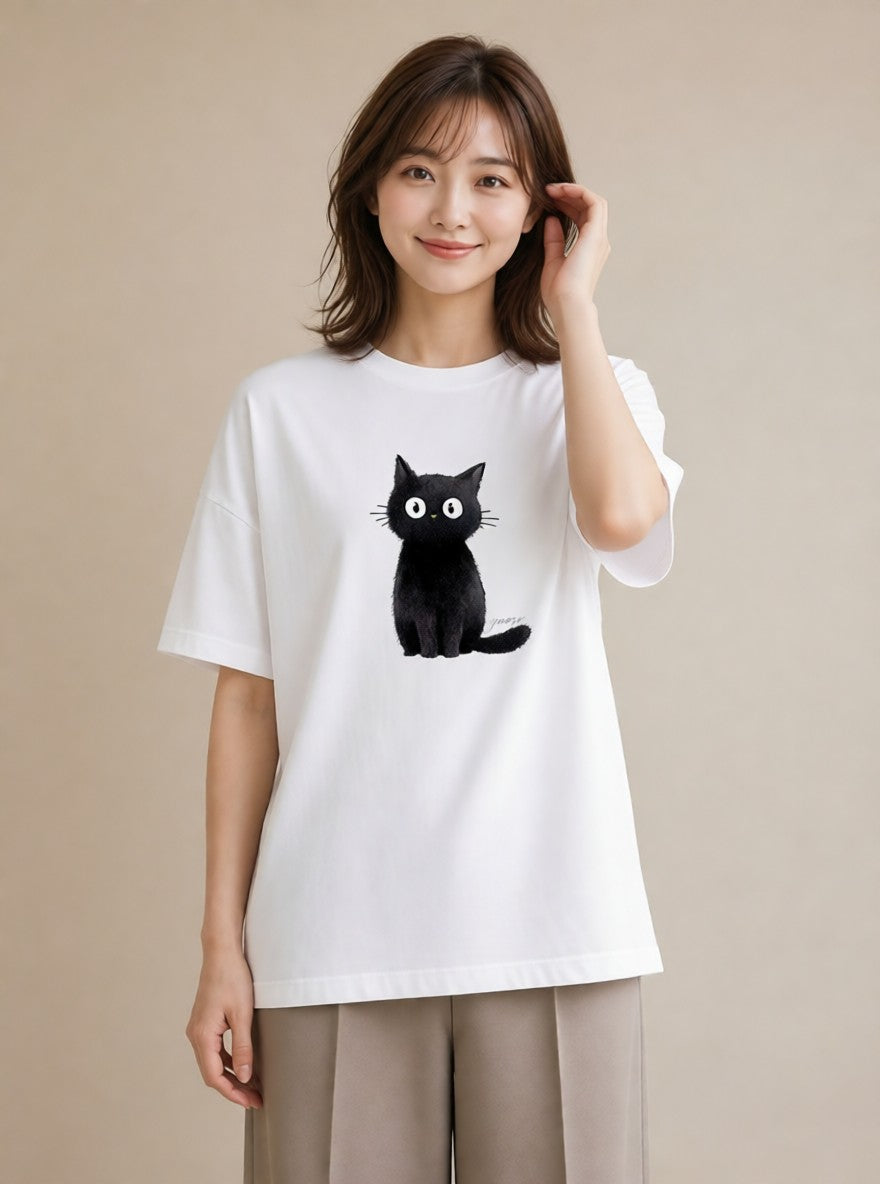 デザインTシャツ レディース ロシアンブルー 猫 ねこ イラスト ニュアンス 通勤 在宅 白T