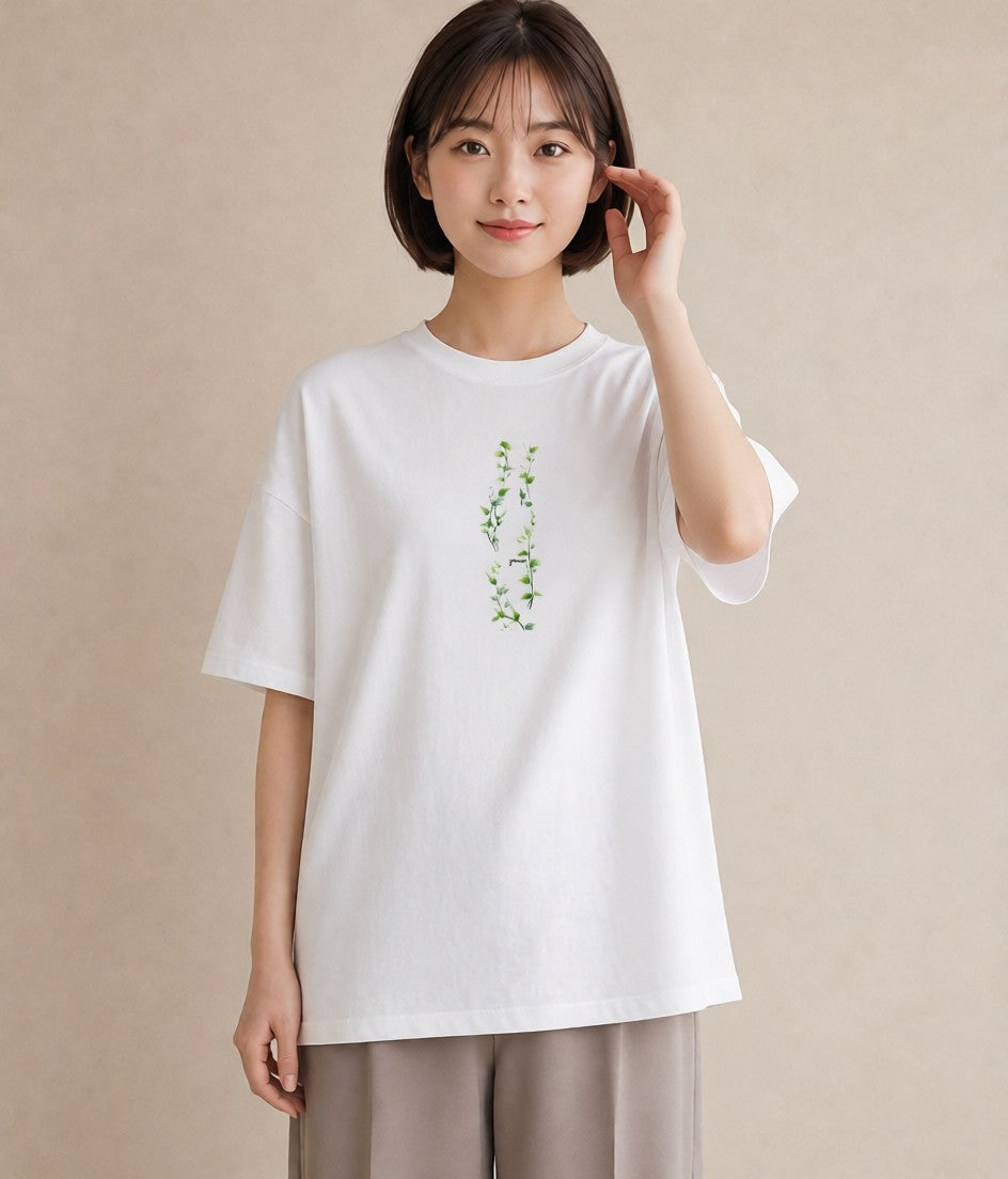 半袖Tシャツ レディース 夕暮れ バルコニー 夕焼け ナチュラル アンティーク イラスト 春服 ミセス 白T