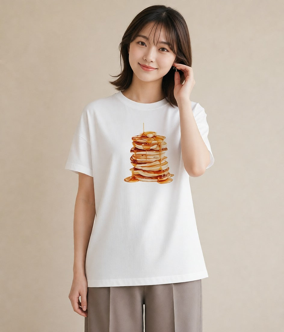 半袖Tシャツ レディース どら焼き 食べ物 フード イラスト 個性的 在宅 公園 白T