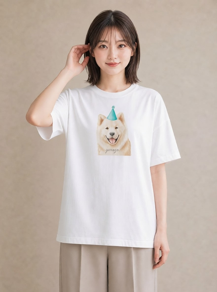 半袖Tシャツ レディース サモエド 犬 いぬ イラスト 可愛い 母の日 ビーチ 白T