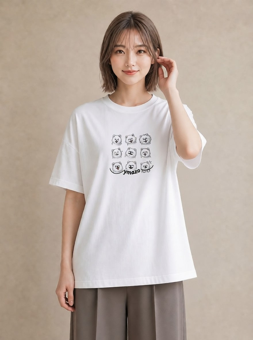 グラフィックTシャツ レディース ポメラニアン ポメ 犬 いぬ イラスト 抜け感 レイヤード 友達ギフト 白T