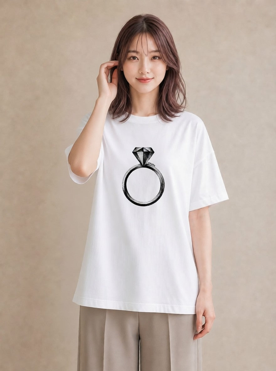 半袖Tシャツ レディース パールピアス アクセサリー ナチュラル アンティーク イラスト ボタニカル ホワイトデー 春服 白T